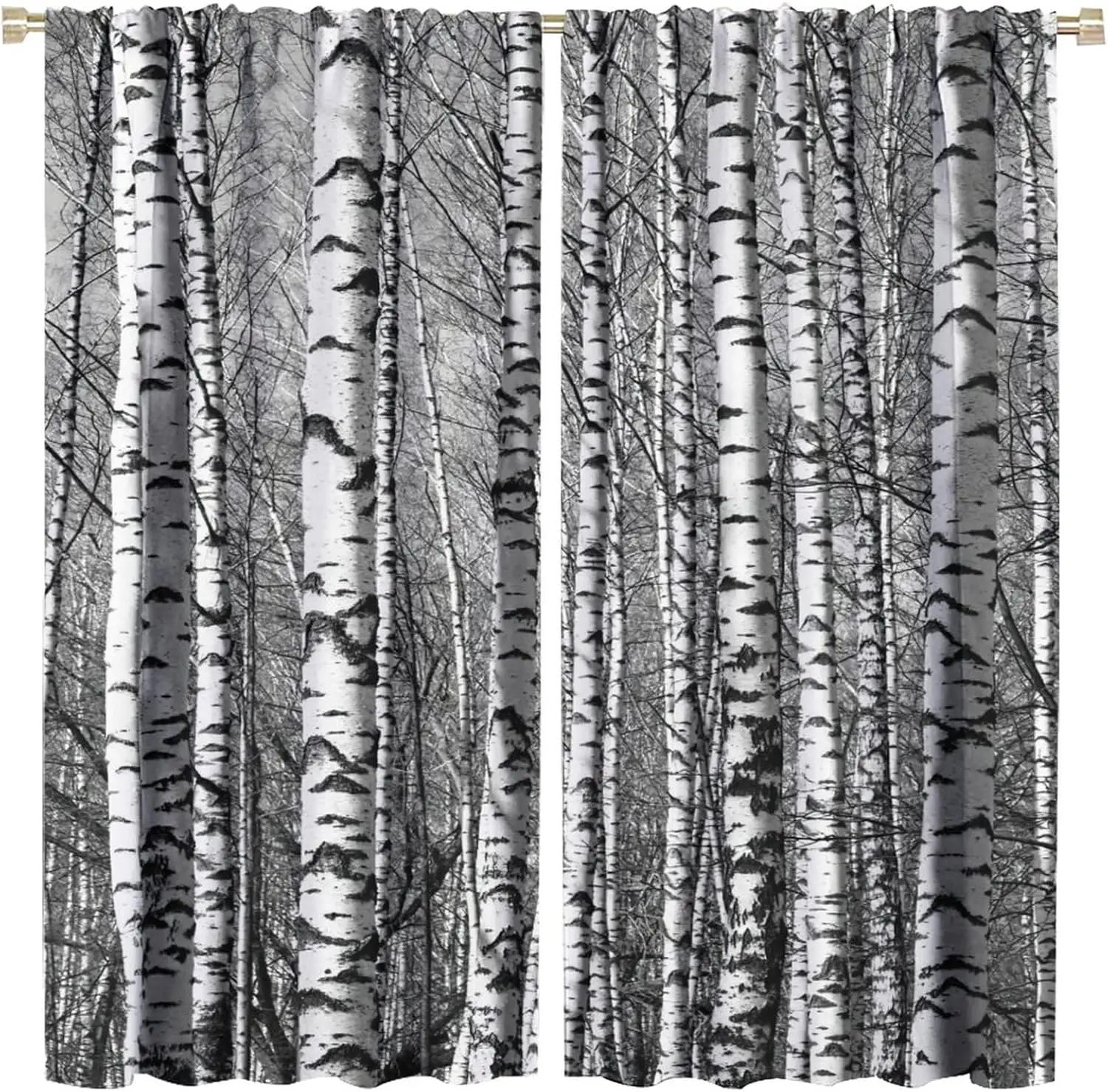 Black and White Birch Blackout Curtains,White Birch Tree Forest Abstract Trunk Decor Window Door Curtain for Bedroom Bathroom