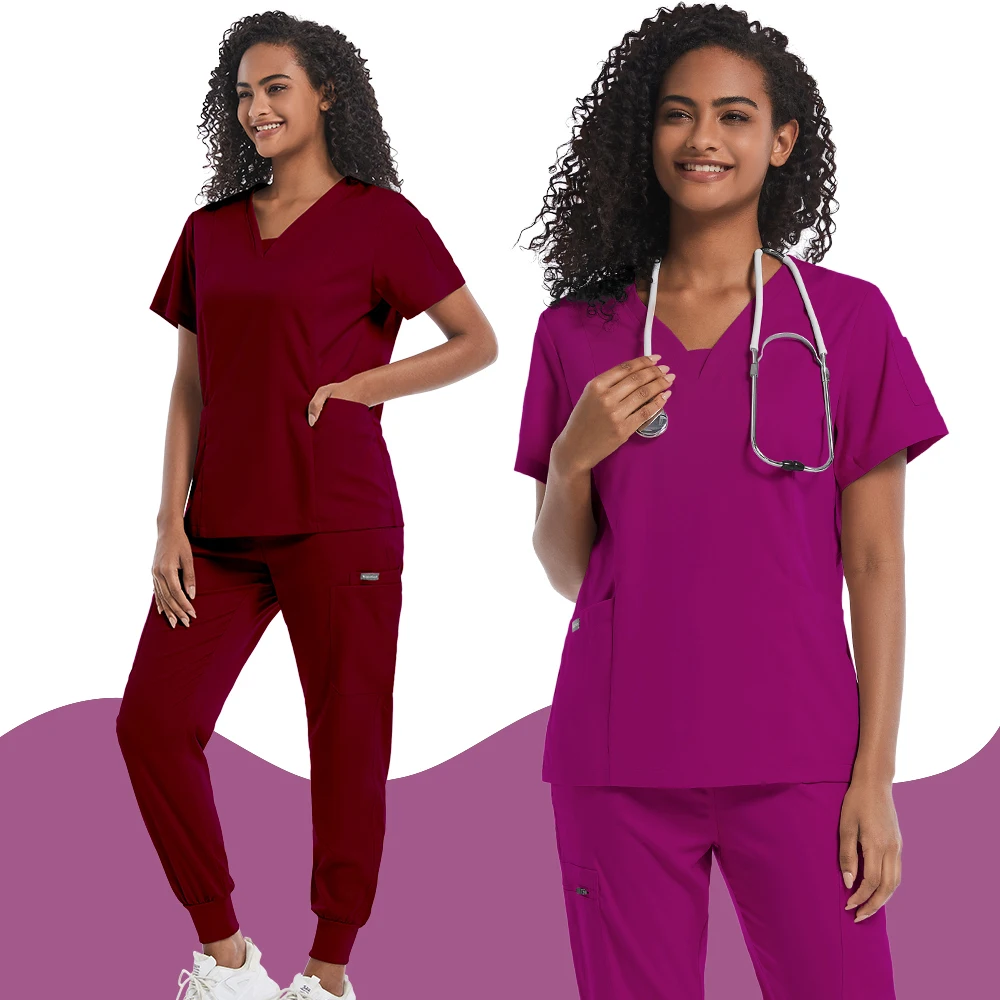 Slim Fit uniformes médicos para mulheres, conjuntos de esfrega, tops hospitalares, calça, vestidos cirúrgicos, médicos, enfermeiros, clínica odontológica, ternos de trabalho