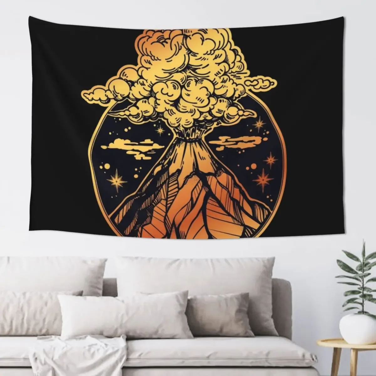 Volcano Erupting in Gold & Black Tapestry Wall Hangings Decoration Room Decor Aesthetic Nordic Home Decor Tapestry