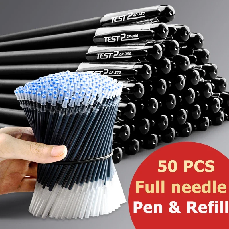 Gel Pen Set Full Needle Tube 0.5mm Black Blue Red Colors Pens for Writing Stationery Test Available School Supplies