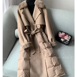 New Mink Collar woolen Coat European Version Slimming Double-Sided Duck Ctton Coat Long Slimming Windbreaker Women's Winter