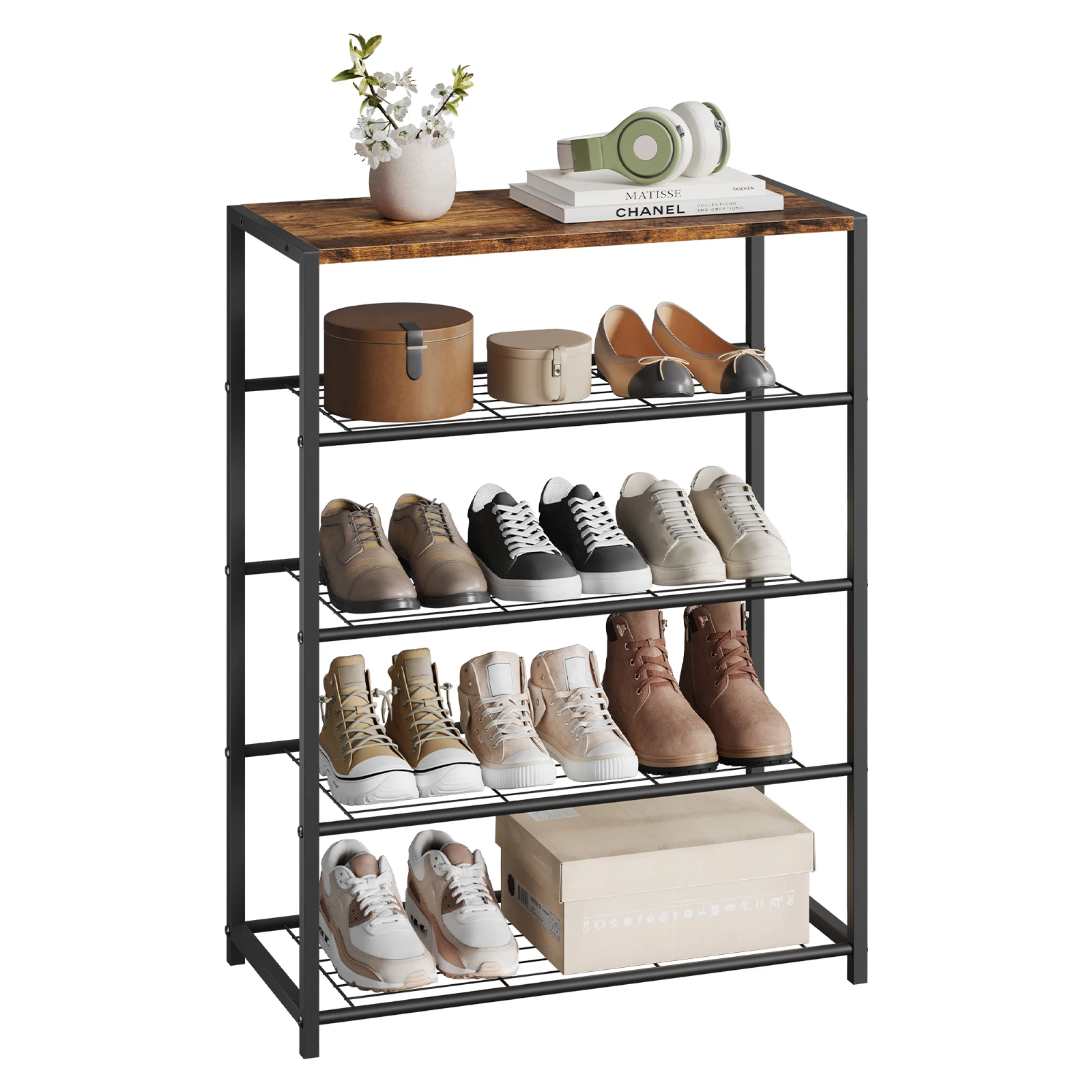 WOLTU 4-stufiges staubdichtes Schuhregal, Schuhbank mit Sitzfläche, stehende Schuhschrankbox, Schuhaufbewahrungsschrank, Schrank-Organizer für den Flur