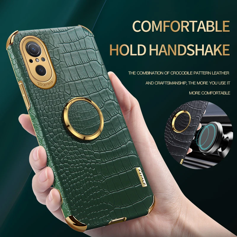 

Shockproof Crocodile PU Leather Silicone Phone Case for Huawei Nova 9 SE Y90 Y70 Y71 Magnetic Ring Soft Cover Cases with Holder
