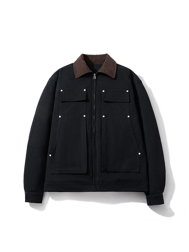 

Утепленная хлопковая куртка для мужчин: модный бренд, уличный стиль, с заклепками на воротнике, рабочая одежда, трендовое винтажное пальто, осенне-зимнее пальто