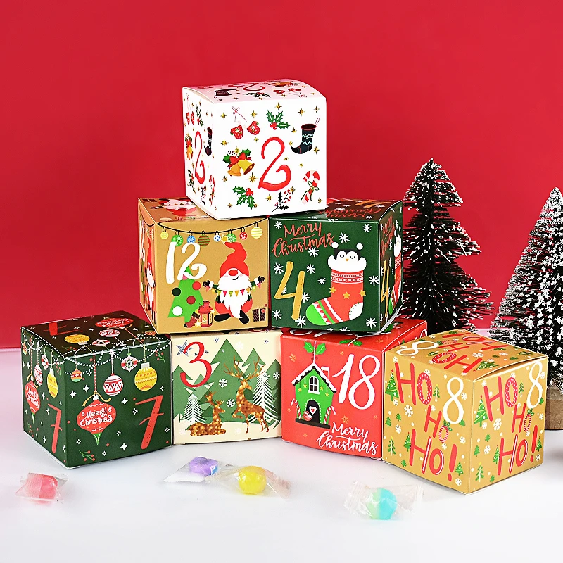 

24pcs Christmas Advent Calendar Box Kraft Paper Candy Box 24 Days Countdown Christmas Navidad New Year Gift Boxes Decorations