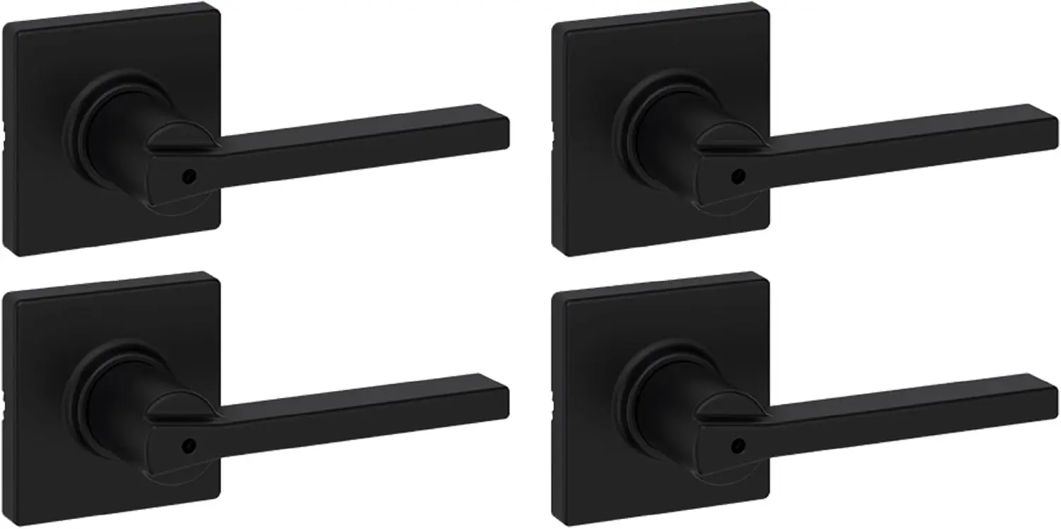 

Interior Privacy Door Handle with Lock 4 Pack, Door Lever for Bathroom and Bedroom, Matte Black Reversible Keyless Turn Lock