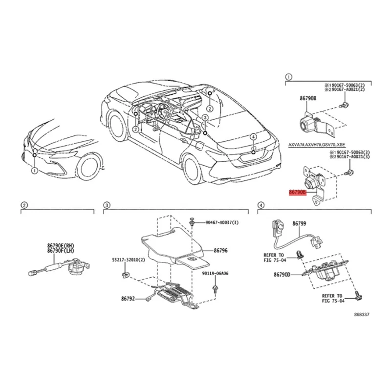 Caméra de stationnement montée sur calandre, vue de face, Toyota Camry, 2.5L, 3.5L, 86790-06210, parc, 2020-2022