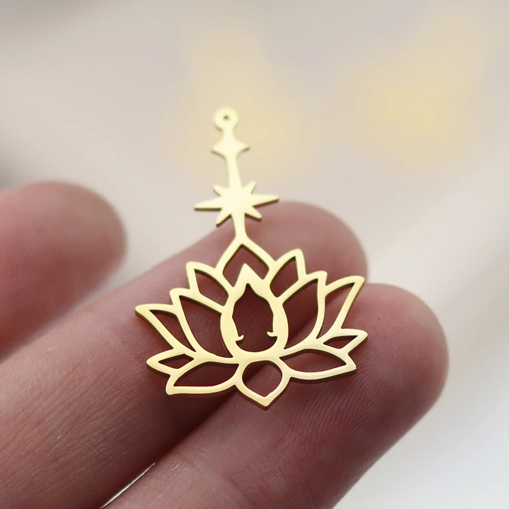 3pcs Exquisite Lotus Flower Star Amulet Buddha Charms DIY Craft Earrings Stainless Steel Pendant for Jewelry Making Accessories