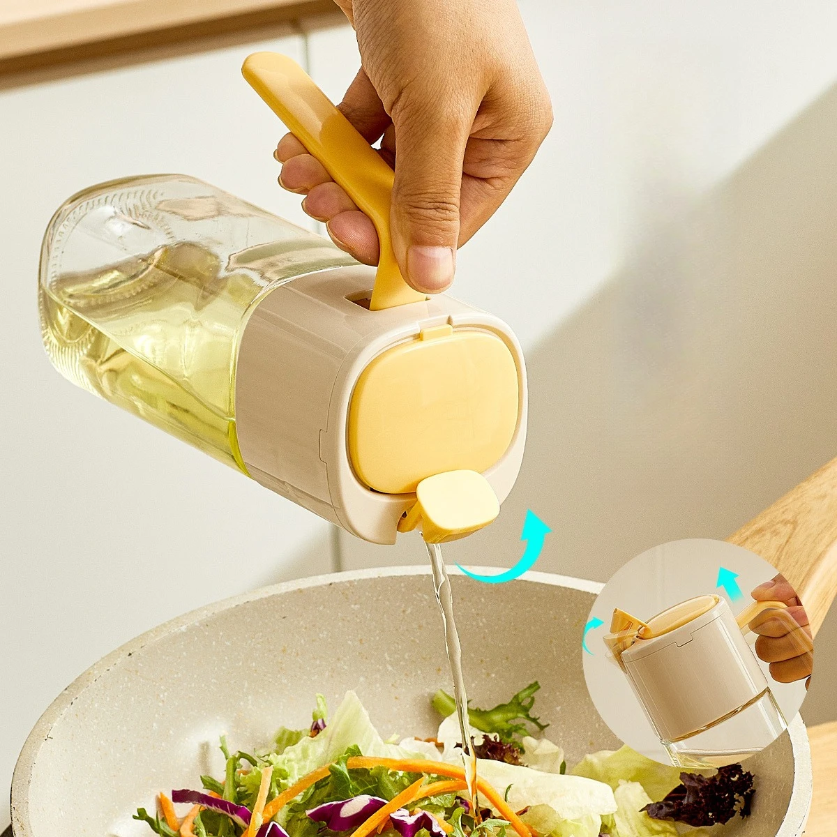 Kitchen Glass Oil Bottle Automatic Open Close Large Capacity Leakproof Gravity Oil Dispenser for Soy Sauce Vinegar