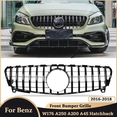 Front Grille Bumper Grill for Mercedes Benz W176 A250 A200 A45 Hatchback 2016-2018 AMG Middle Hood GT Style Car Accessories