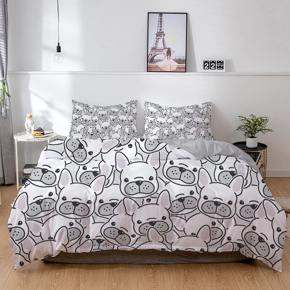 French Bulldog Bedding Set Cartoons Puppy Children Bedclothes Cute Duvet/Quilt Cover And Pillowcase Kawaii Boys Girls