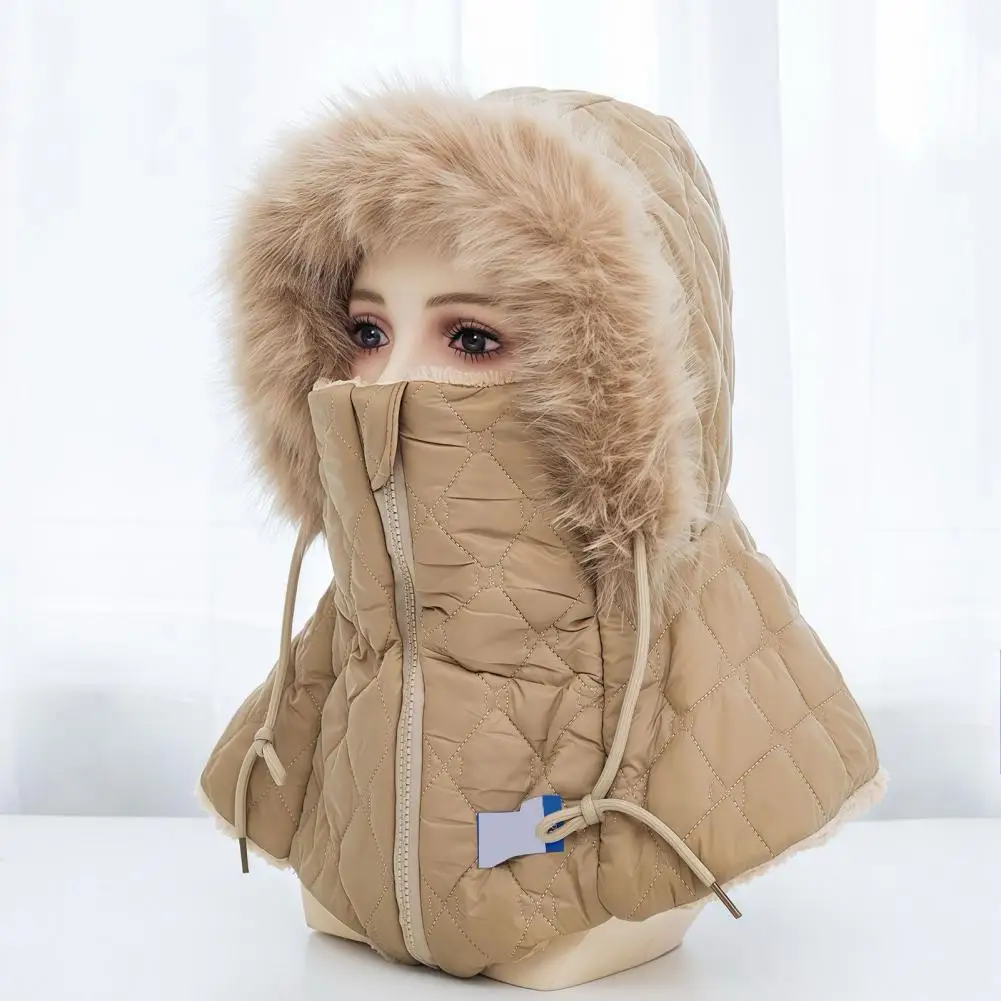Thermal Protection for Neck Ears Women Winter Balaclava Hat with Quilted Face Mask Fleece Lined Hood Hat Zipper for Women