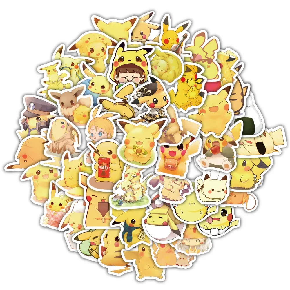 60PCS Cute Anime Pokemon Stickers Kawaii Pikachu Eevee Cartoon Decals Toys DIY Laptop Car Skateboard Cool Kids Gift Cute Sticker