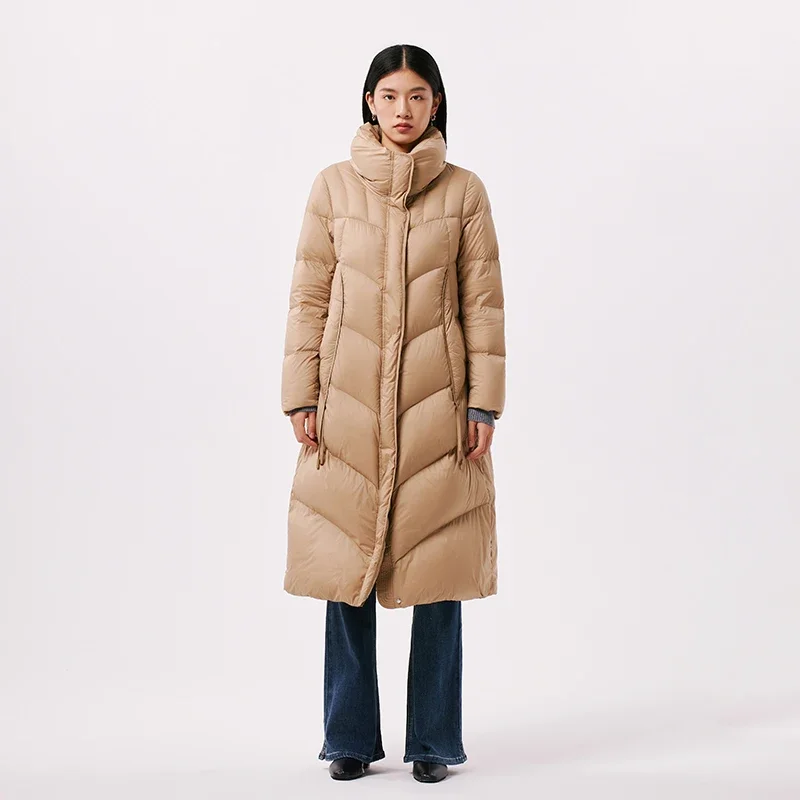 Chericom Nuovo Piumino di media lunghezza con cappuccio Colletto alla coreana Design trapuntato Piumino d'oca Addensato Caldo Piumini da donna Y299125Y