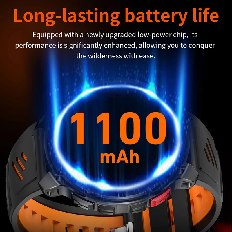 1100mAh بطارية ساعة ذكية 1.7 بوصة 360*360 AMOLED HD شاشة الرجال ساعة البوصلة 1ATM مقاوم للماء بلوتوث دعوة الرياضة Smartwatch