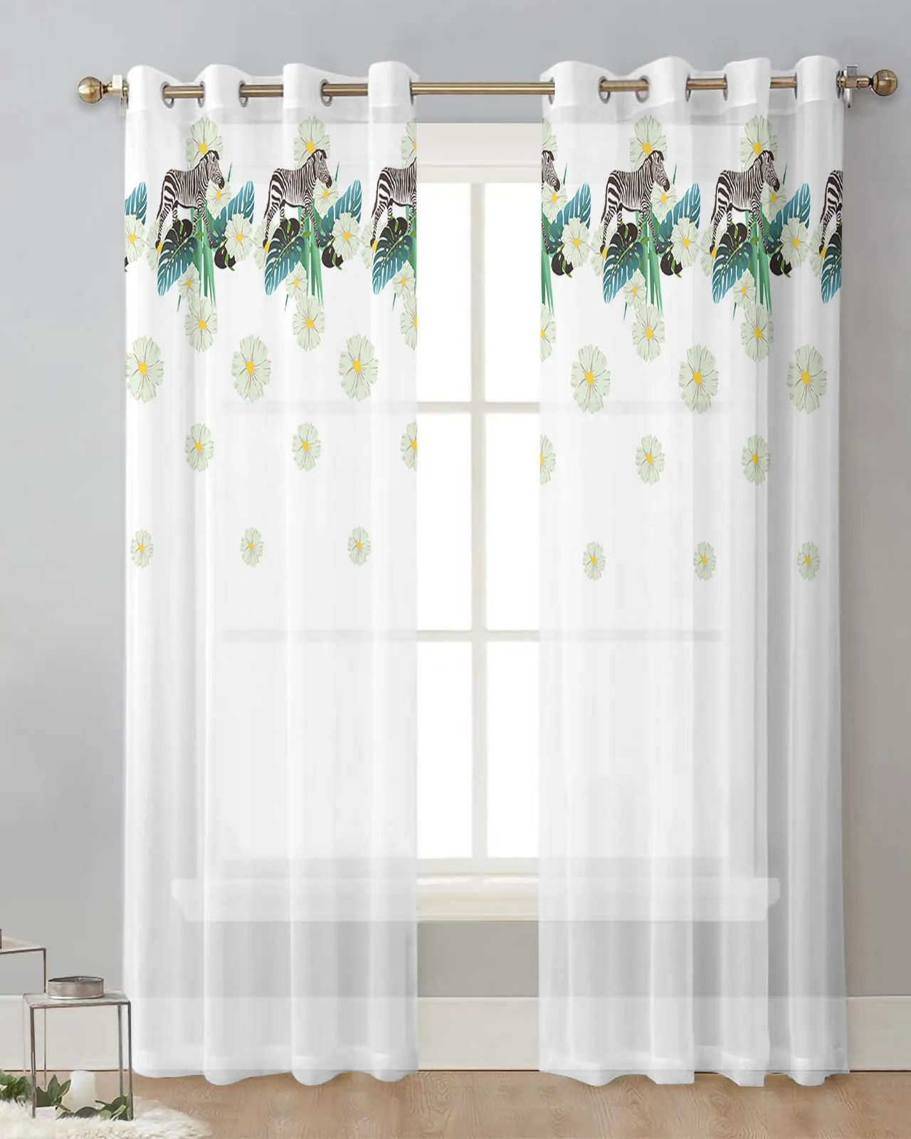 Zebra Tropical Plant Jungle Garden Tulle Drapes Living Room Bedroom Sheer Window Curtains Kitchen Balcony Modern Voile Curtains