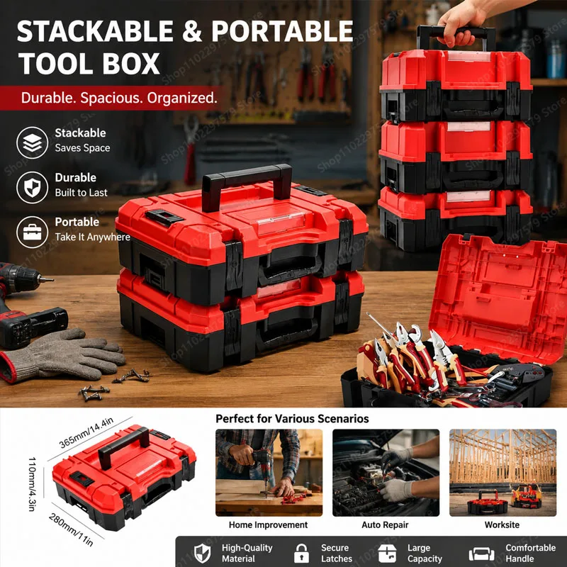 Caja de herramientas multifuncional y duradera, caja de herramientas apilable, organización de accesorios para reparación de automóviles y bricolaje en el hogar, caja de herramientas portátil, 1 ud.