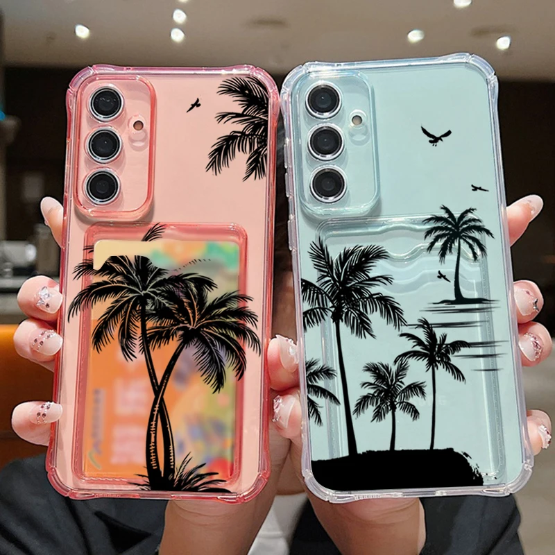 Ink Coconut Case For Samsung S26 S25 Ultra S24 S23 S22 S21 FE A15 A16 A17 A35 A36 A37 A54 A55 A56 A57 5G Card Slot Back Cover