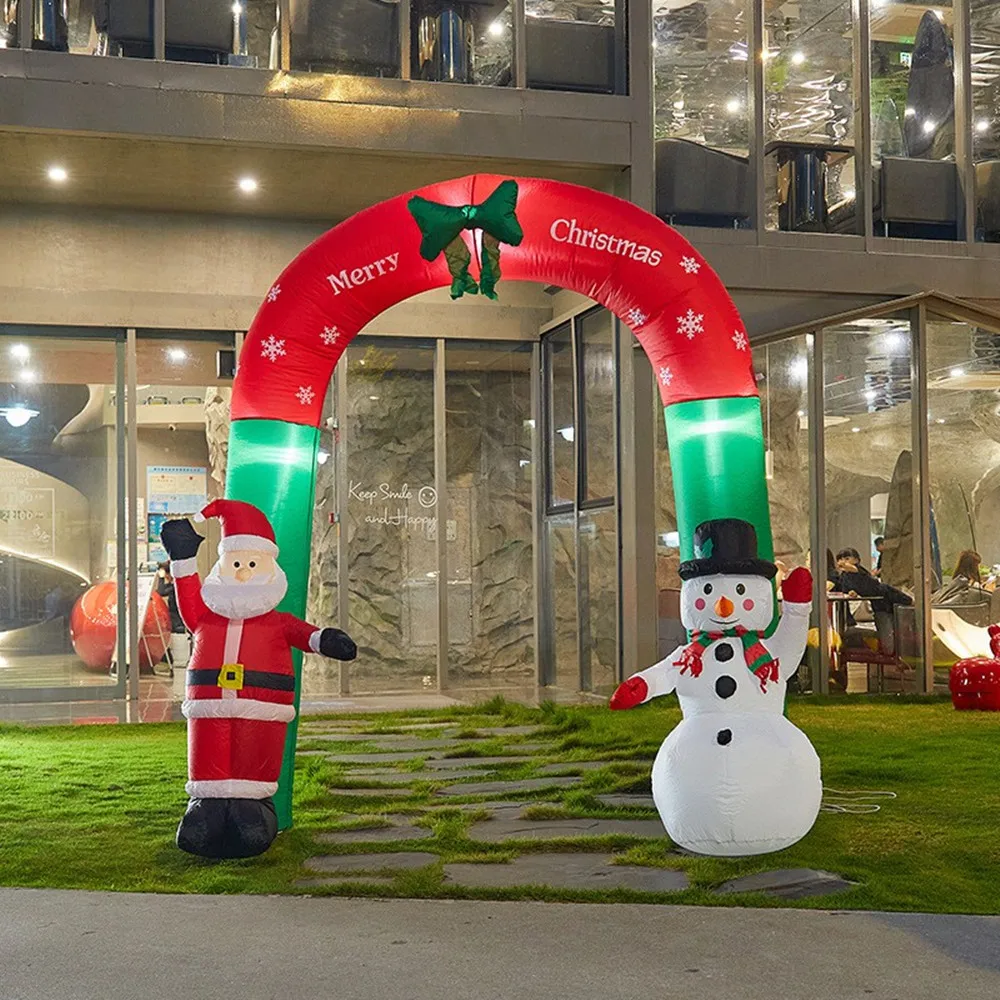 2.4m 8ft Christmas Air Model, Inflatable Santa Snowman, Welcome New Year Atmosphere Props, Outdoor Garden Door Decoration