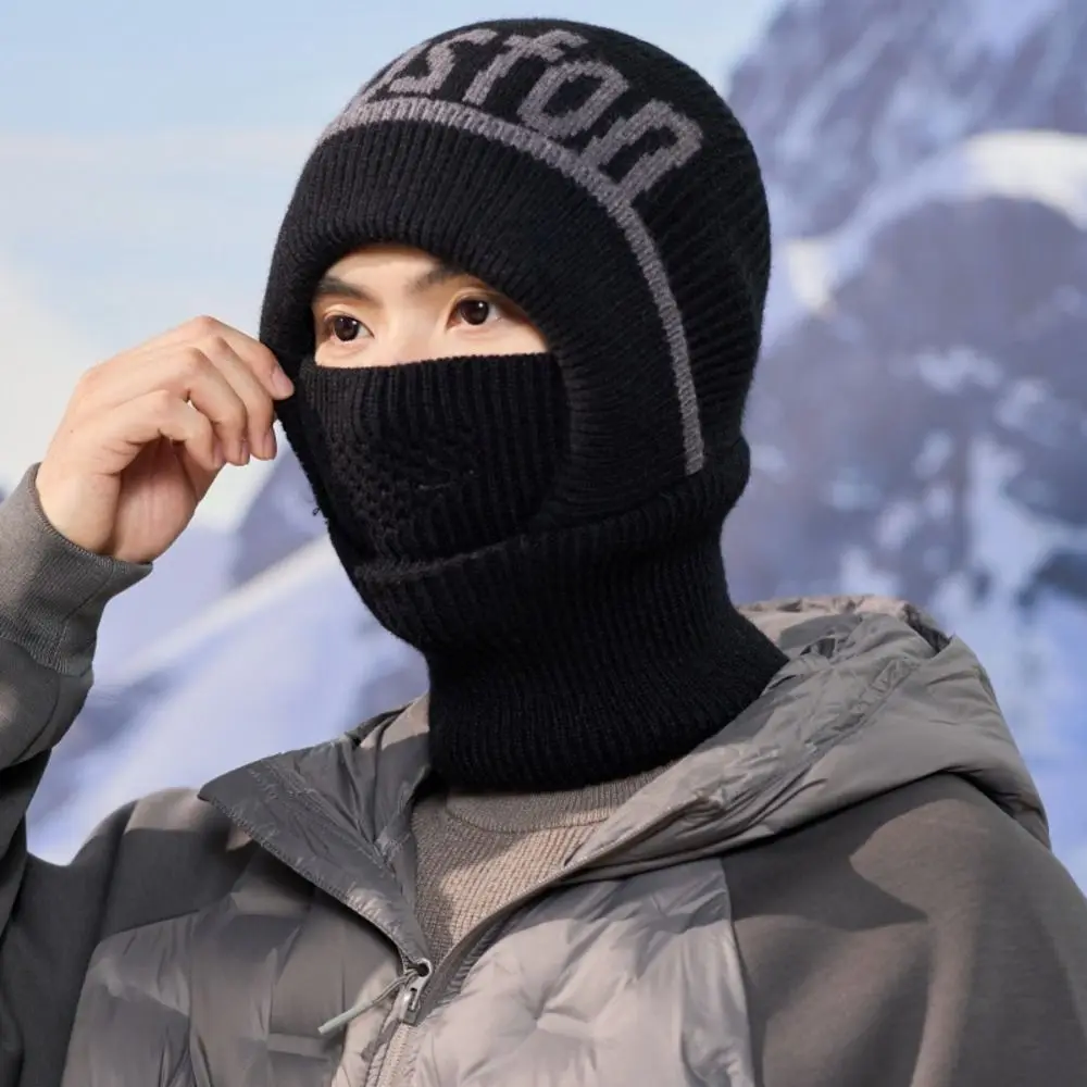 Practical One Size Knitted Balaclava Hat Windproof Cold Proof Fleece Face Mask Hat Integrated Neck Gaiter Mask For Men