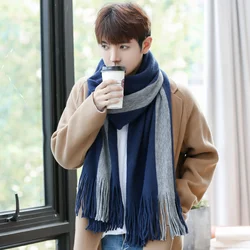 Simple Men's Scarf Autumn and Winter Warm Thickened Woolen Scarf Fashionable Versatile Neck Warm Neckerchief Striped Color Block