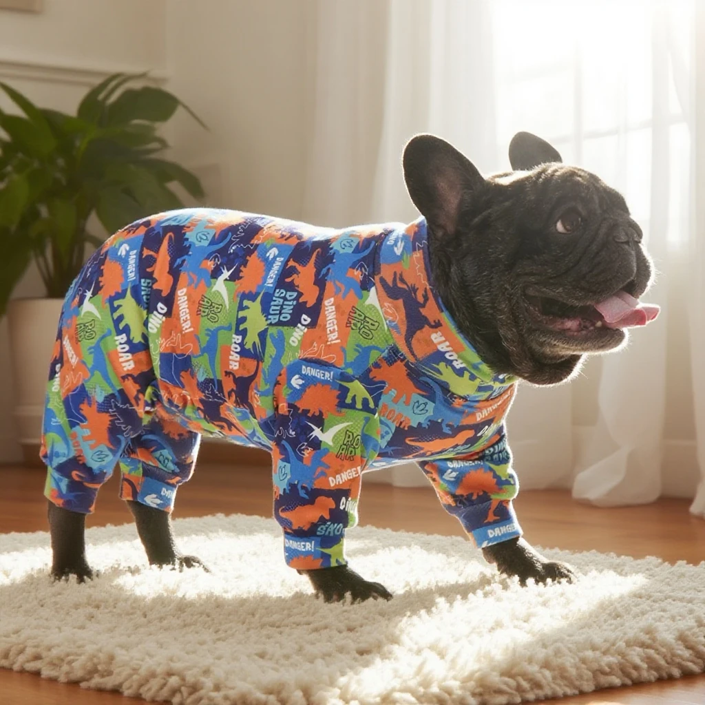 

Ultra-Soft M Dog Pajamas - Comfortable Pet Clothing with Warm Bamboo Fiber Texture - Dinosaur Pattern - Adjustable Dog Wear