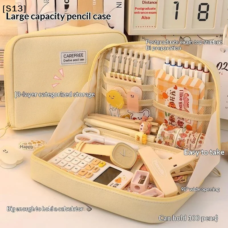 90°opening Multi-layer Pencil Case Student Stationery Storage Artifact Large Capacity Classified And Organized Stationery Bag[Q]