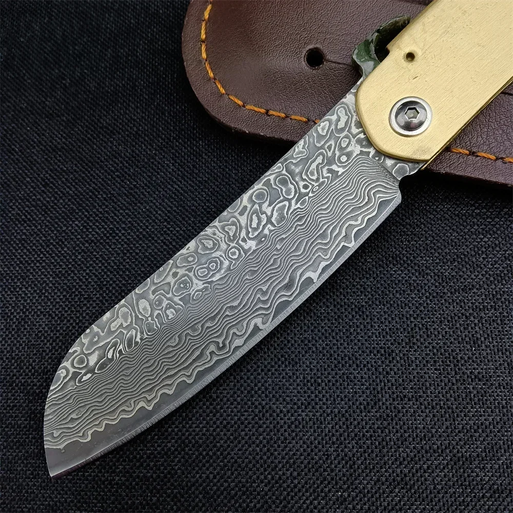 Higonokami Japanese VG10 Damascus Folding Blade Ball Bearing Copper Handle Outdoor Fishing Hunting Survival EDC Pocket Tool Gift