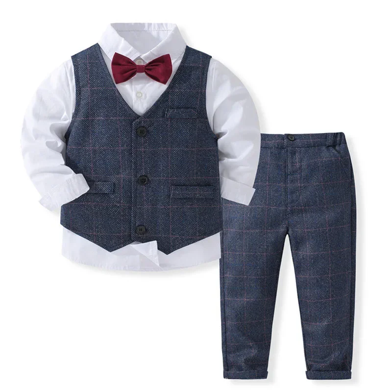 

Baby Boys Gentleman Clothes Sets Kids Boys Formal Suit Birthday Wedding Party Dress Suit Sets Bowtie Shirt+Vest+Trouser 4PCS