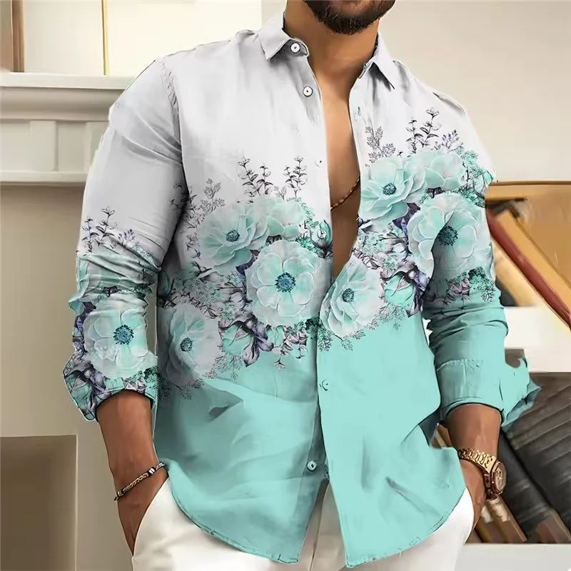 2026 New Men's Long-Sleeved Shirt, 3D Printed Pattern, Long Sleeves and Stand Collar, Stylish and Casual, Fast Shipping