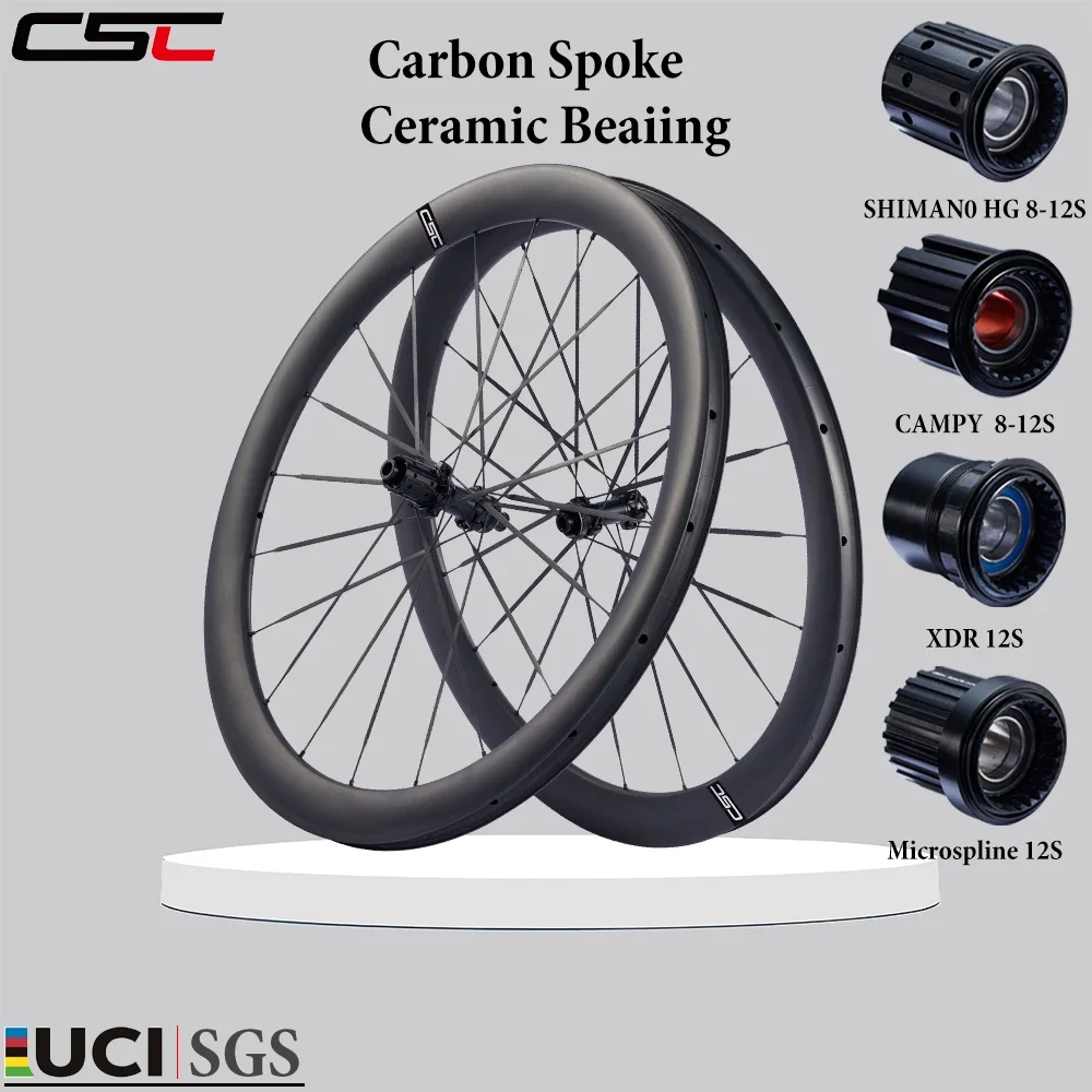 CSC 1150g 700C Ghiaia bici Set di ruote in carbonio 35/40/50mm Blocco centrale 54T Ruote per raggi in carbonio per bicicletta XDR Micropline senza vernice