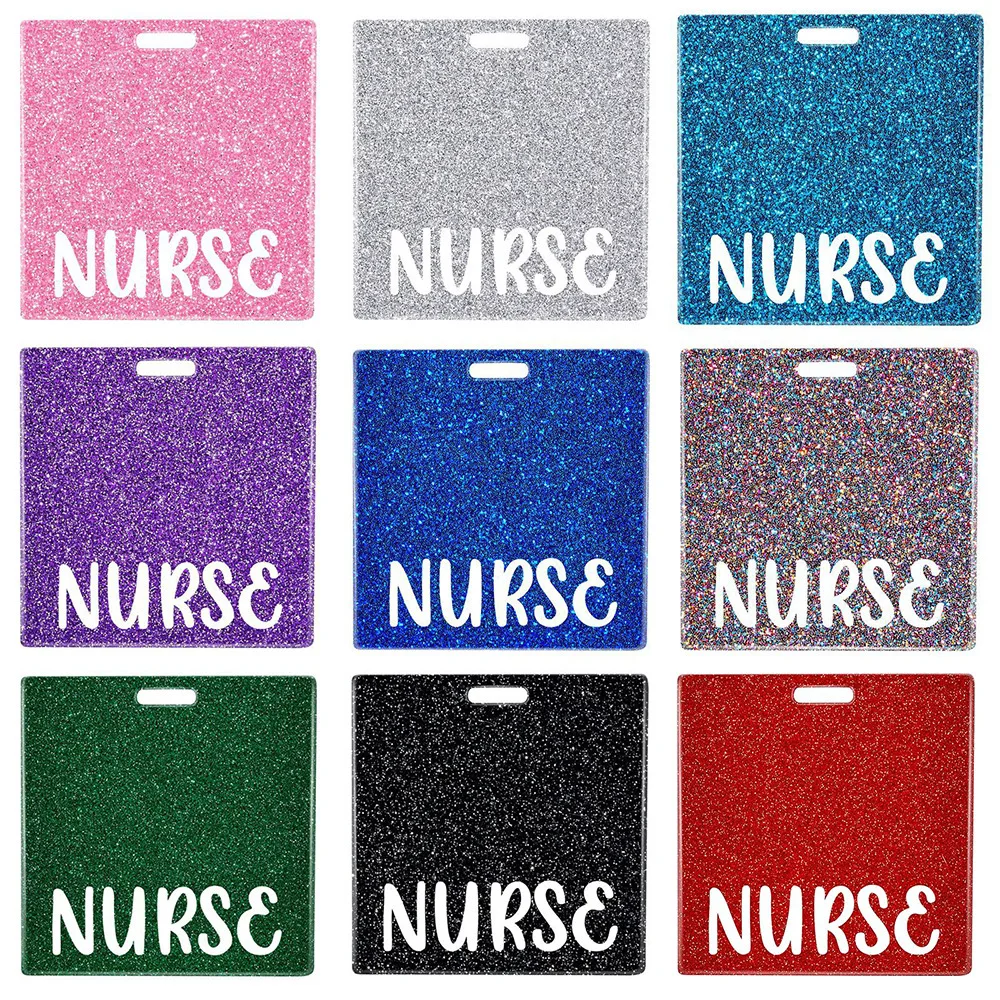 Nurse\'s Name Badge Fashionable Shiny Powder Rectangular Acrylic Piece Novel Name Tag Hospital Supplies