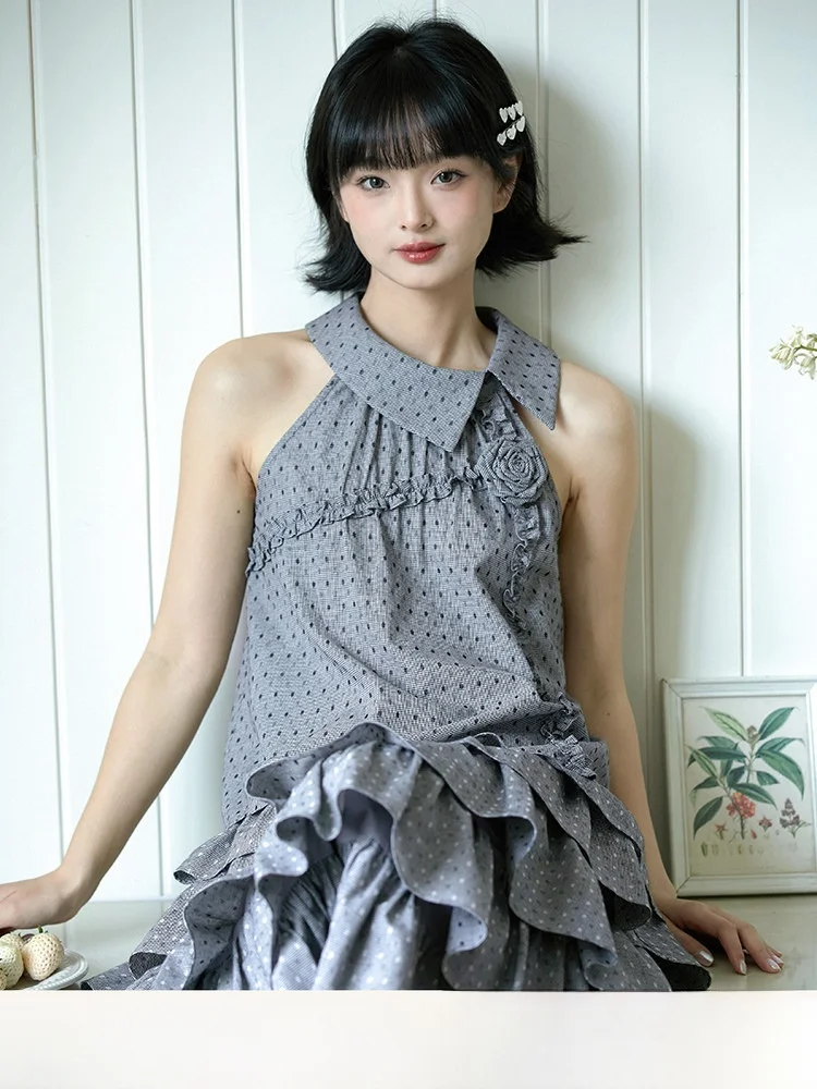 

Белая футболка в горошек с асимметричным дизайном и розами, женская летняя повседневная модель из оригинального хлопка