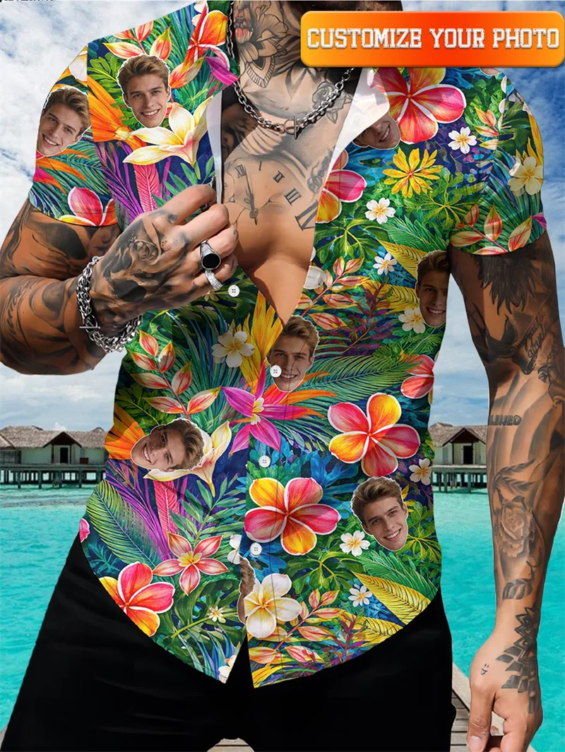 

Personalized Sunglasses Hawaiian Mens Shirts Custom Face Pineapple Graphic Beach Party Button Down Tops Ropa De Hombres