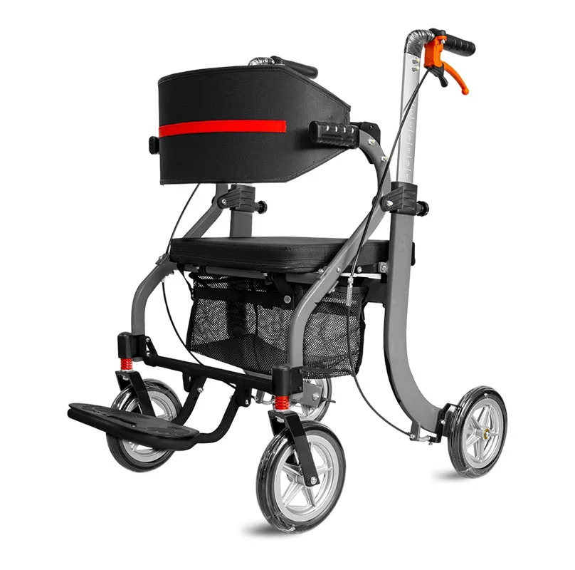 

Durable Lightweight Aluminum Alloy Foldable and Portable Walking Rollator Shopping Trolley Rollator