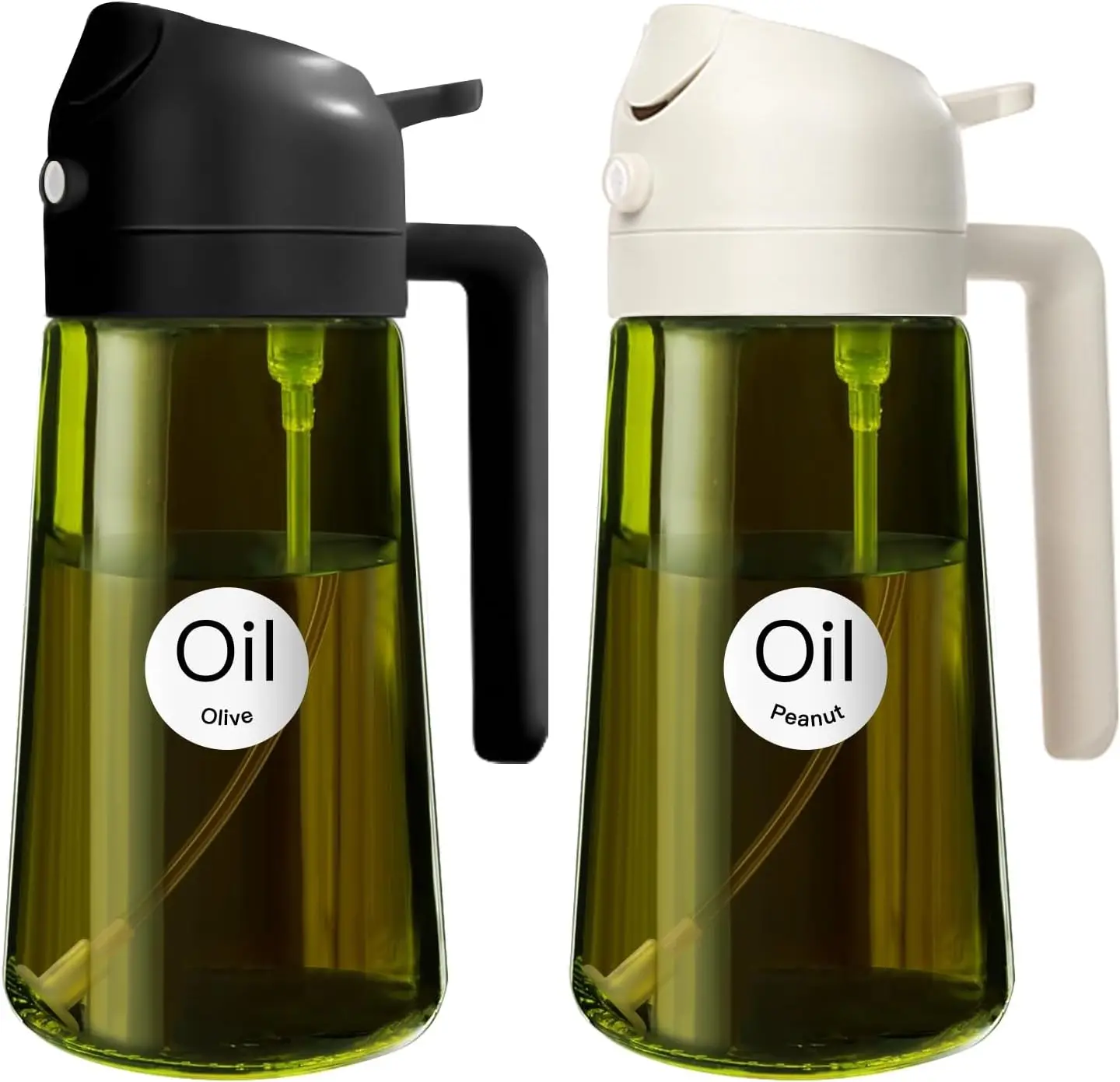 

16oz/470ml 2PCS Light Blockage Dark Oil Sprayer for Cooking, 2 in 1 Olive Oil Dispenser Bottle for Kitchen, Green Glass Oil Bott