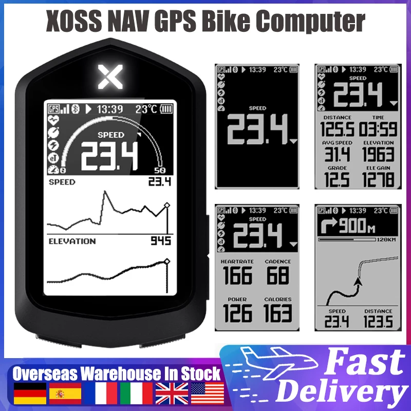 XOSS NAV Bike Computer GPS ReAR Heart Rate Cadence Speed BT/ANT+ APP Control Waterproof 2.4inch Wireless Cycling Speedometer