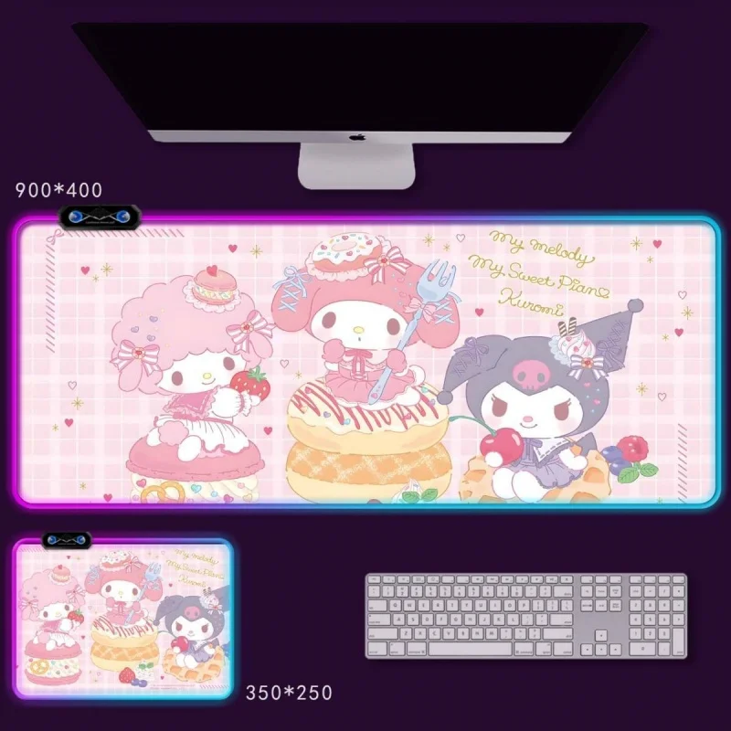 

Коврик для мыши RGB Sanrio, большой игровой коврик для мыши, кавайный коврик для мыши Cinnamoroll, аниме-коврик для стола XXL для ПК, клавиатуры и мыши