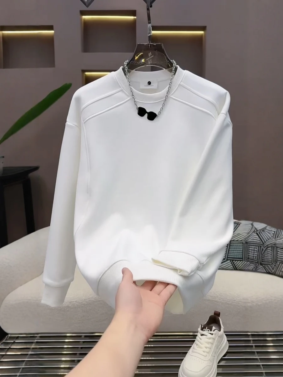 

Новая мужская толстовка на флисовой подкладке, однотонная, с круглым вырезом, удобная, с длинным рукавом, осень-зима 2025