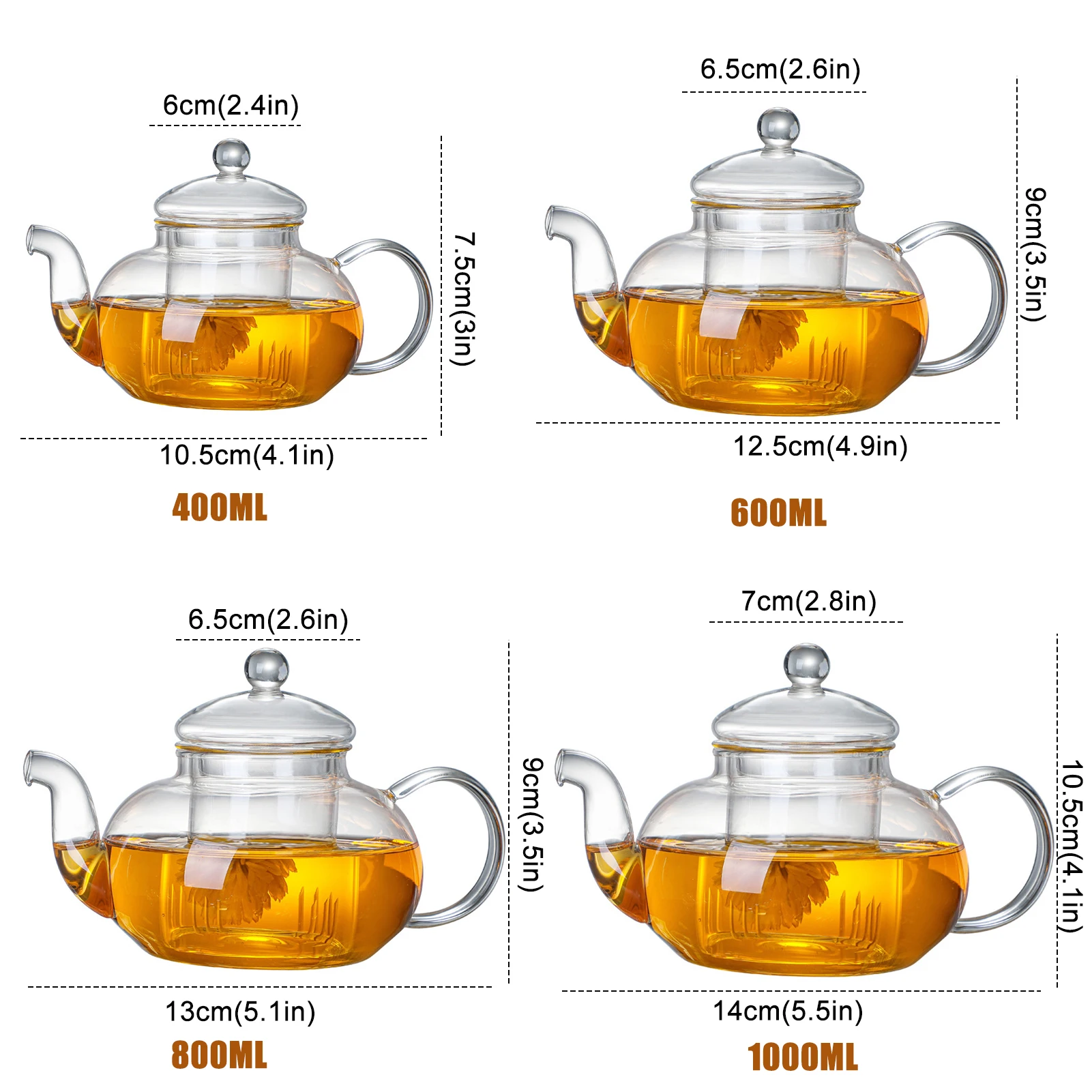 400ml To 1000ml Filterable Teaware Home Heat-resistant Glass Teapots Durable Kitchen Glass Flower Tea Pot Heatable Glass Tea Set