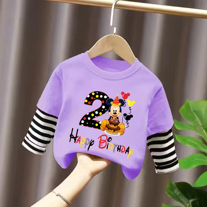 Disney Child Thin Tops Mickey Mouse Fake Two Sweatshirts Hot Sell New Style Vogue Long Sleeves Colorful Base Layers Genderless