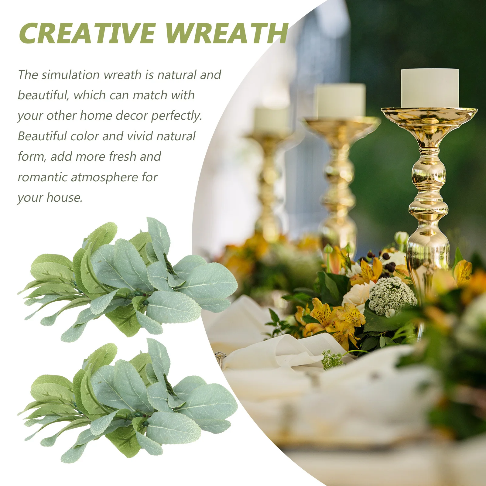 

2Pcs Artificial Leaf Wreath Simulation Desktop Ornament Green Leaf Wreath for Front Door Party Festival Banquet Gathering