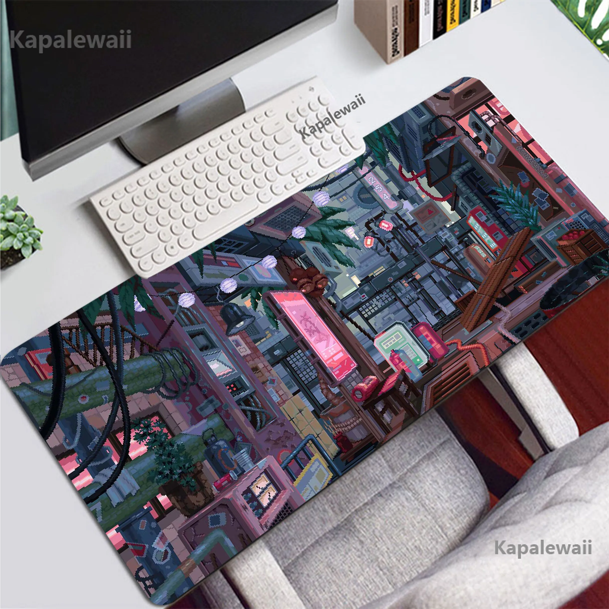 Imagem -02 - Grande Gaming Mouse Pad City Street Pixel Tapete do Rato do Portátil Almofadas do Teclado Tapete de Mesa 90x40cm