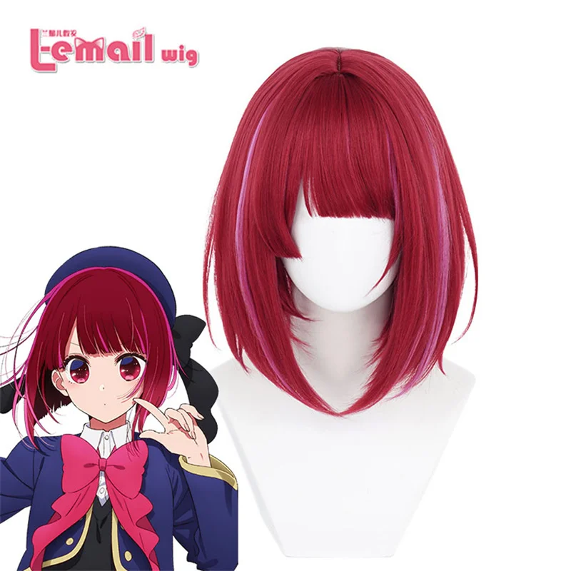 

L-email wig Synthetic Hair Anime Oshi no Ko Arima Kana Cosplay Wig 34cm Short Burgundy Highlights Rose Pink Heat Resistant Wig