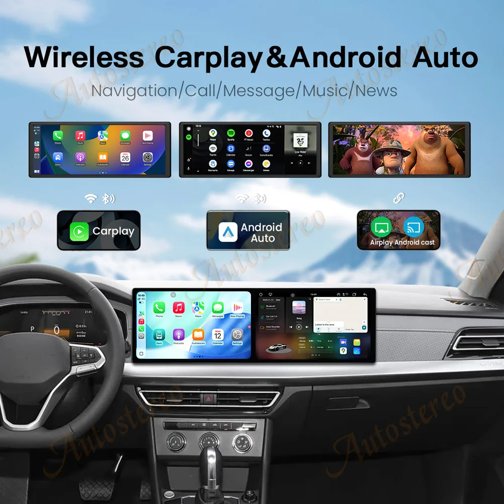 Dual 10.1inch Screen For Volkswagen Lamando 2014-2021 Car GPS Android 15 Navigation Multimedia Player Car Radio Auto Head Unit-