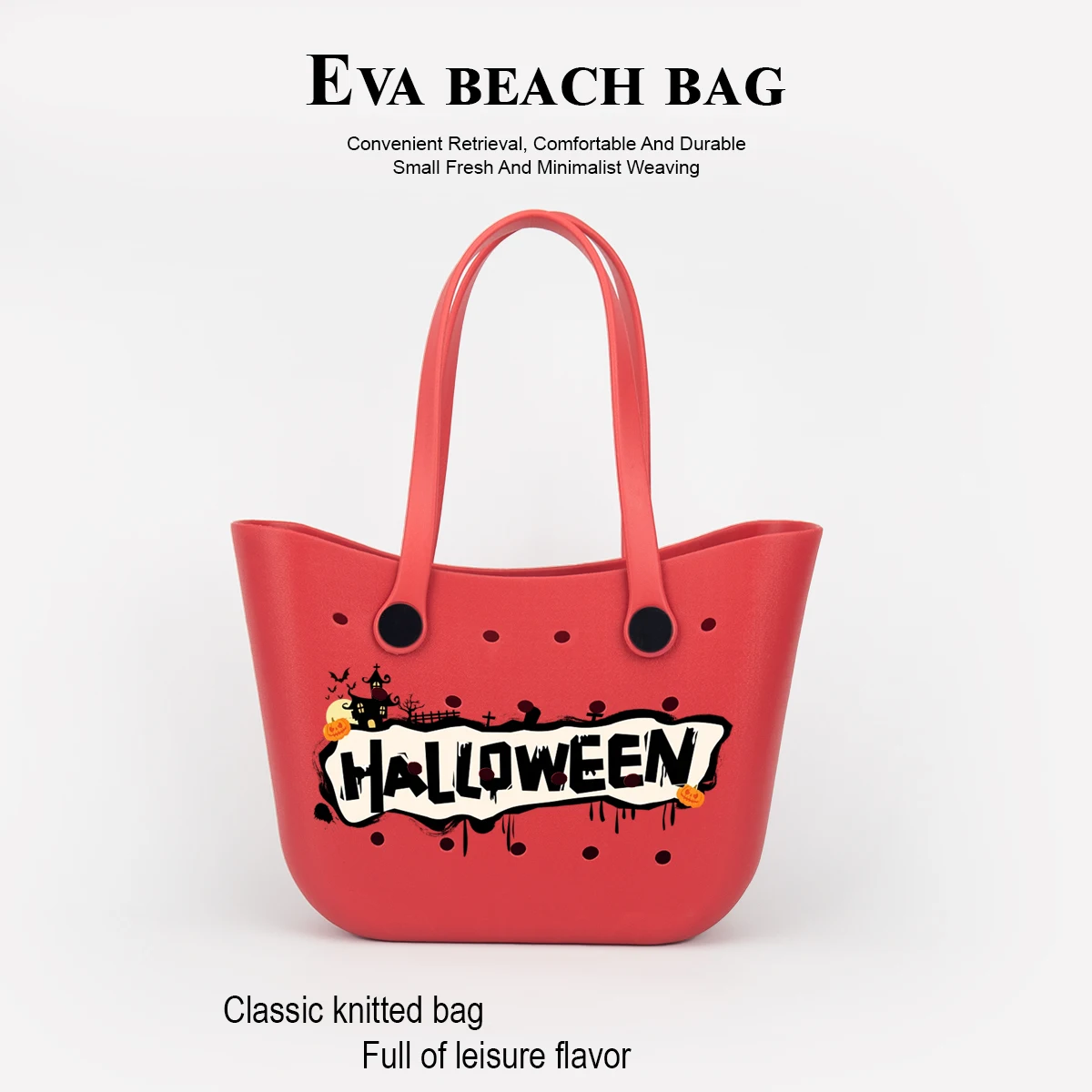 Halloween-Themed Decorative Large-Capacity Eva Tote Bag, Suitable for Beach, Gym, Daily Commuting, Travel, Vacation, Holiday Parties, Can Carry Books, Cell Phones, Tablets and Other Items, Lightweight and Durable Shoulder Bag with Waterproof and Wear-Resistant Material, Suitable for All Seasons