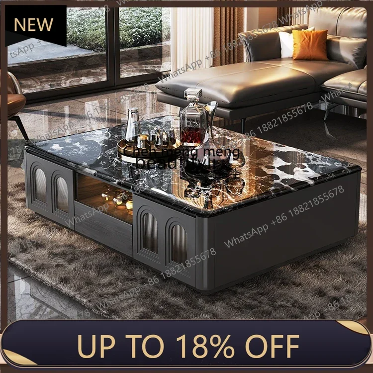 

P178 Natural luxury stone living room marble coffee table square light luxury high-end living room home