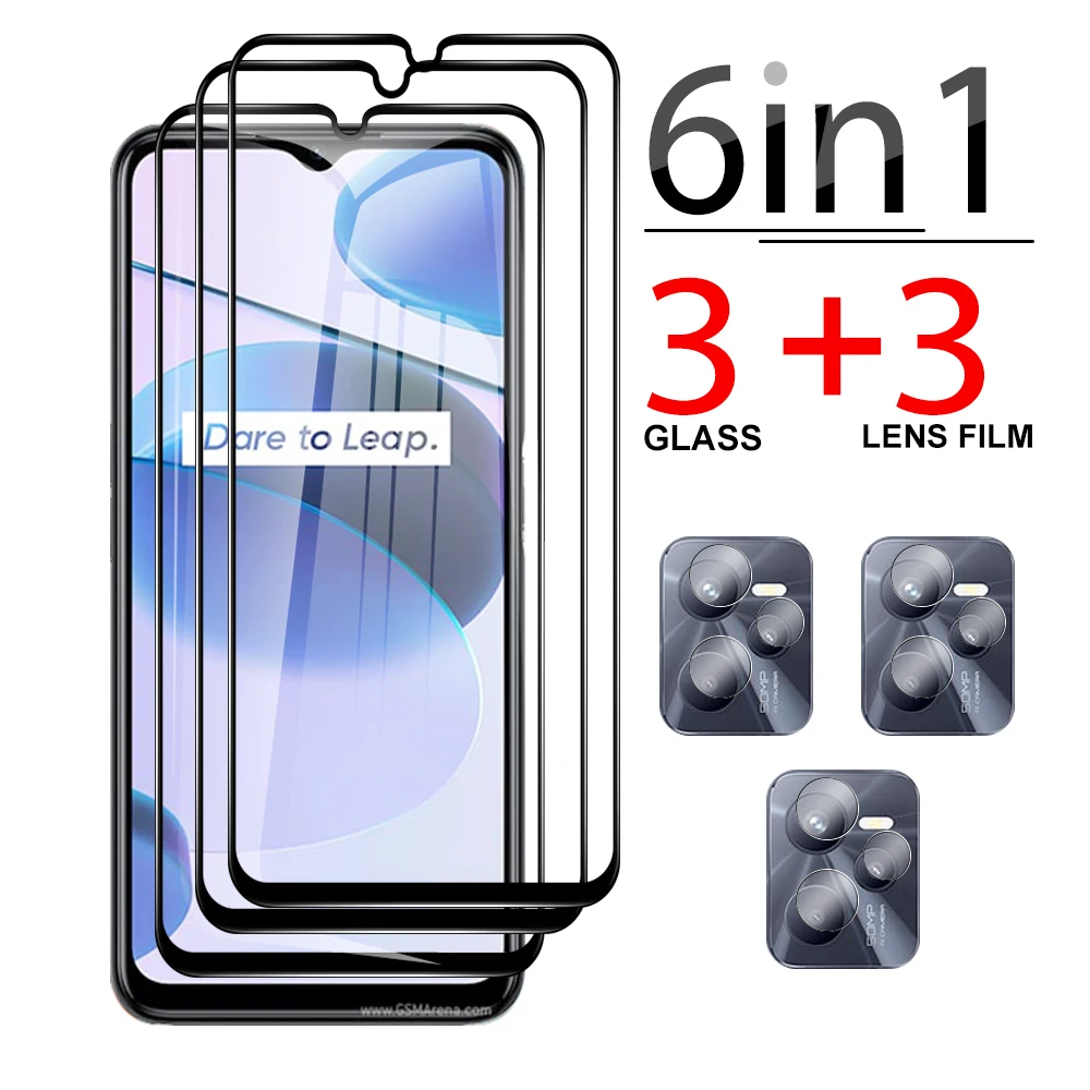 6 в 1 HD-стекло для камеры Realme C35 C31 C25 C25s C21y C11 X7 Q5 9 Pro plus GT Neo Narzo 50i 50A 50, закаленное стекло с черными краями