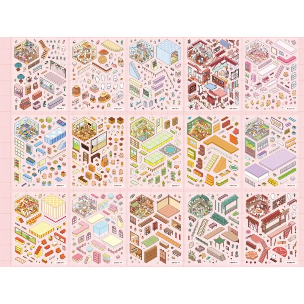 

20-in-1 Miniature Landscape Sticker Collection Decompression PET DIY Cabin Scene Sticker Cartoon 3D Landscape Sticker Gift