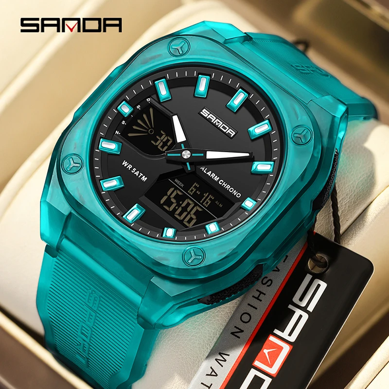 

SANDA 6268 Электронные уличные часы 31 зона мира, многофункциональные наручные часы, будильник, водонепроницаемые светящиеся цифровые часы
